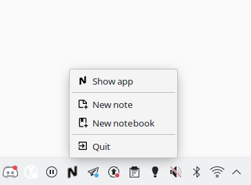 The system tray menu